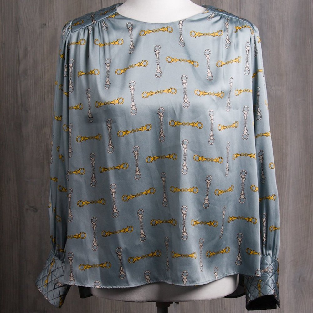 Zara Basic Gray/Blue Clasp Blouse Large